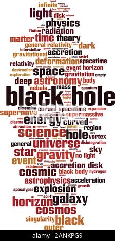 Black hole word cloud concept. Collage made of words about black hole. Vector illustration Stock Vector