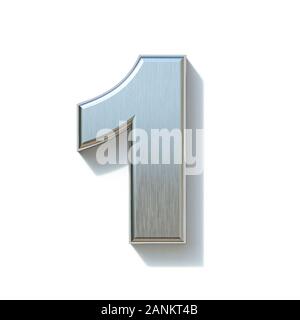 Brushed metal font Number 1 ONE 3D render illustration isolated on white background Stock Photo