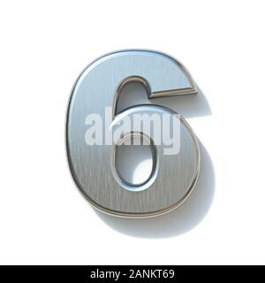 Brushed metal font Number 6 SIX 3D render illustration isolated on white background Stock Photo