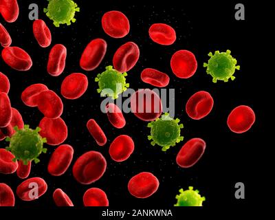 3d illustration of viruses and blood cells Stock Photo - Alamy