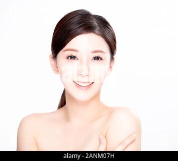 closeup asian young beauty  with clean fresh skin Stock Photo