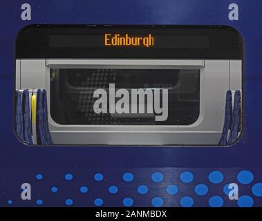 Edinburgh - Abellio Scotrail train at Edinburgh Waverley Station, Scotland at night, UK - Scotrail Franchise to terminate via break clause in 2022 Stock Photo