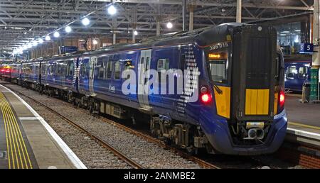 Edinburgh - Abellio Scotrail train at Edinburgh Waverley Station, Scotland at night, UK - Scotrail Franchise to terminate via break clause in 2022 Stock Photo