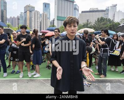 Hong Kong, Hong Kong SAR, CHINA. 16th June, 2019. Singer Denise Ho joins the protest. She has been banned in China for her pro-democracy views.Protesters march in Hong Kong against the extradition bill tabled by Chief Executive Carrie Lam. Suspension of the bill fails to stop the march Credit: Jayne Russell/ZUMA Wire/Alamy Live News Stock Photo