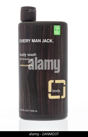 Winneconne, WI - 5 January 2019 : A bottle of Every man jack clean body wash on an isolated background Stock Photo