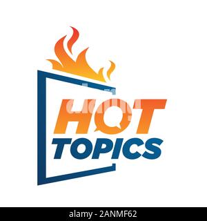 hot topics Logo background hot news designs vector with fire element symbol icon Stock Vector