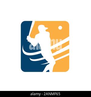 softball baseball player logo design vector of man swinging stick icon illustration Stock Vector