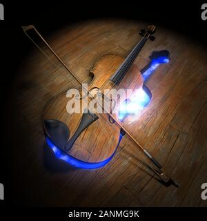 Violine, Illustration von Gregor Hartmann - Violin leaving mold in wooden floor, illustration Stock Photo