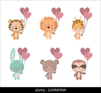 Set of cute animals cartoons vector design Stock Vector