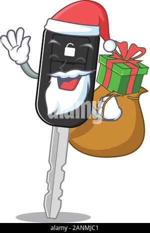 Santa car key Cartoon character design having box of gift Stock Vector