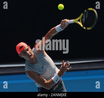 Melbourne, Australia. 18th Jan, 2020. practice Rafael Nadal (ESP) practices for Australian Open 2020 Photo Anne Parker International Sports Fotos Ltd/Alamy Live News Stock Photo