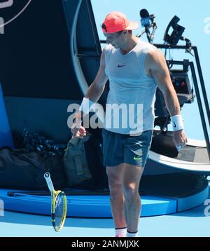 Melbourne, Australia. 18th Jan, 2020. practice Rafael Nadal (ESP) practices for Australian Open 2020 Photo Anne Parker International Sports Fotos Ltd/Alamy Live News Stock Photo