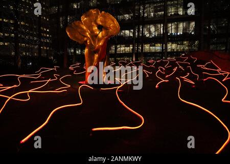 London, UK. 17th Jan, 2020. Photo taken on Jan. 17, 2020 shows a light installation titled Squiggle by Angus Miur Design during a winter lights show at Canary Wharf in London, Britain. Credit: Tim Ireland/Xinhua/Alamy Live News Stock Photo