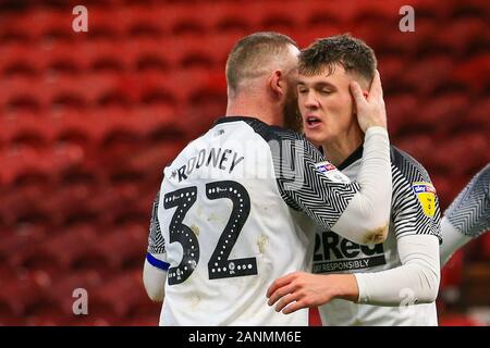 11th January 2020, Riverside Stadium, Middlesbrough, England; Sky Bet Championship, Middlesbrough v Derby County : Jason Knight (38) of Derby County celebrates his goal to make it 1-1 Credit: Craig Milner/News Images Stock Photo