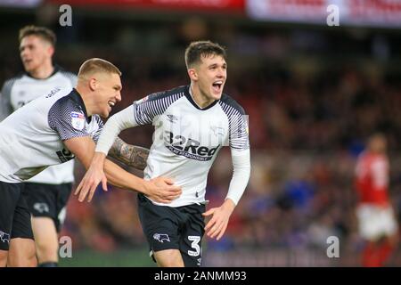 11th January 2020, Riverside Stadium, Middlesbrough, England; Sky Bet Championship, Middlesbrough v Derby County : Jason Knight (38) of Derby County celebrates his goal to make it 1-1 Credit: Craig Milner/News Images Stock Photo