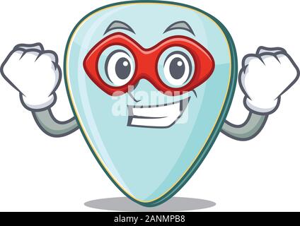 Smiley mascot of guitar plectrum dressed as a Super hero Stock Vector