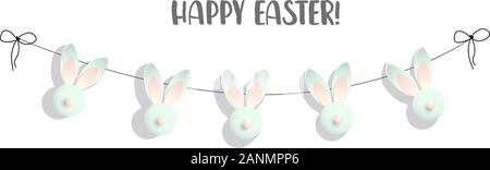 Easter banner. Elegant design of holiday discounts. Garland of Rabbits. Inscription. Stains. Vector illustration. Happy easter. Shabby chic style Stock Vector