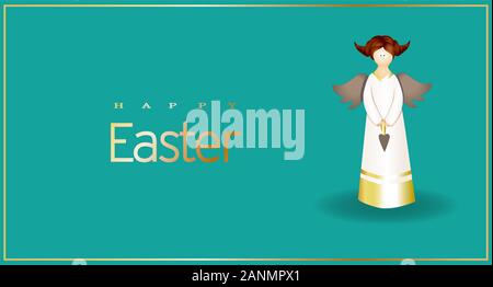 Easter greeting banner. Modern realistic design. Happy easter. Bright color. The figure of an angel. Postcard, poster Stock Vector