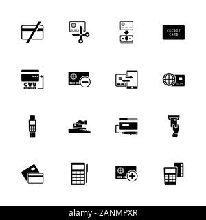 Credit Cards icons - Expand to any size - Change to any colour. Flat Vector Icons - Black Illustration on White Background. Stock Vector