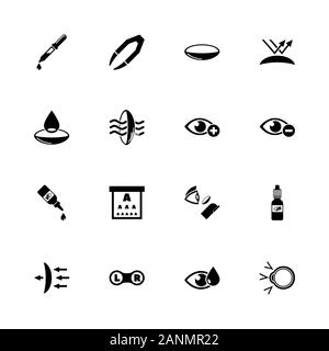 Eye Lens icons - Expand to any size - Change to any colour. Flat Vector Icons - Black Illustration on White Background. Stock Vector