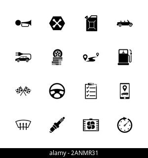 Automobile icons - Expand to any size - Change to any colour. Flat Vector Icons - Black Illustration on White Background. Stock Vector