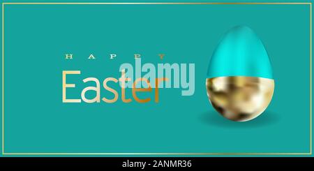 Easter greeting banner. Modern realistic design. Happy easter. Bright color. golden egg. Postcard, poster. Stock Vector
