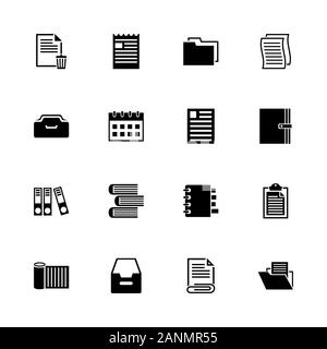 Documents icons - Expand to any size - Change to any colour. Flat Vector Icons - Black Illustration on White Background. Stock Vector