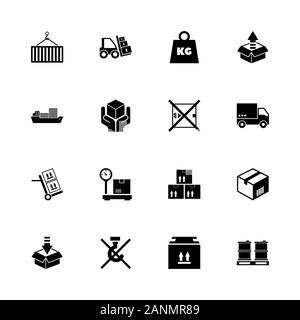 Cargo icons - Expand to any size - Change to any colour. Flat Vector Icons - Black Illustration on White Background. Stock Vector