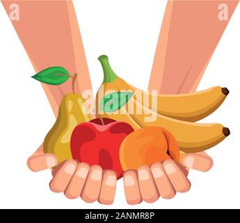 hands with healthy fruits icon, colorful design Stock Vector