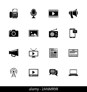 Media icons - Expand to any size - Change to any colour. Flat Vector Icons - Black Illustration on White Background. Stock Vector