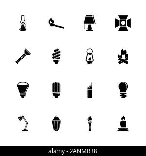 Light Source icons - Expand to any size - Change to any colour. Flat Vector Icons - Black Illustration on White Background. Stock Vector