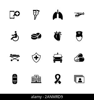 Medical Transportation icons - Expand to any size - Change to any colour. Flat Vector Icons - Black Illustration on White Background. Stock Vector