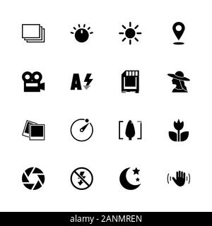 Photo Mode icons - Expand to any size - Change to any colour. Flat Vector Icons - Black Illustration on White Background. Stock Vector
