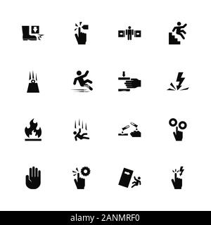 Warning Signs icons - Expand to any size - Change to any colour. Flat Vector Icons - Black Illustration on White Background. Stock Vector