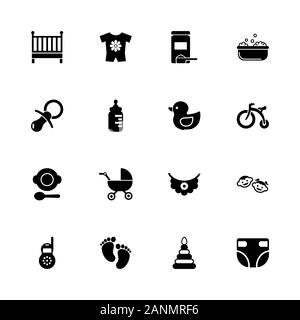 Baby icons - Expand to any size - Change to any colour. Flat Vector Icons - Black Illustration on White Background. Stock Vector
