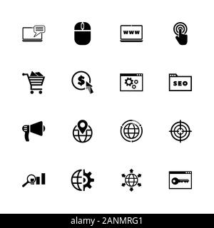 Seo icons - Expand to any size - Change to any colour. Flat Vector Icons - Black Illustration on White Background. Stock Vector