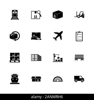 Cargo icons - Expand to any size - Change to any colour. Flat Vector Icons - Black Illustration on White Background. Stock Vector