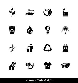 Ecological icons - Expand to any size - Change to any colour. Flat Vector Icons - Black Illustration on White Background. Stock Vector