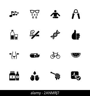 Health icons - Expand to any size - Change to any colour. Flat Vector Icons - Black Illustration on White Background. Stock Vector