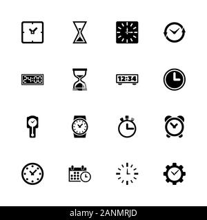 Time icons - Expand to any size - Change to any colour. Flat Vector Icons - Black Illustration on White Background. Stock Vector