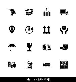 Logistics icons - Expand to any size - Change to any colour. Flat Vector Icons - Black Illustration on White Background. Stock Vector