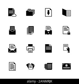 Documents icons - Expand to any size - Change to any colour. Flat Vector Icons - Black Illustration on White Background. Stock Vector