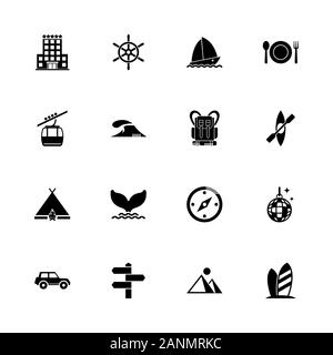 Vacation icons - Expand to any size - Change to any colour. Flat Vector Icons - Black Illustration on White Background. Stock Vector