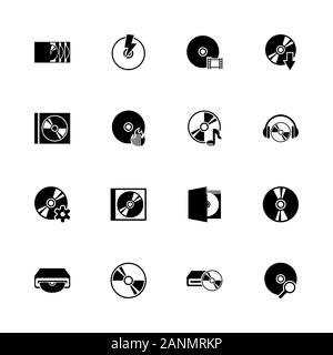 Compact Disk icons - Expand to any size - Change to any colour. Flat Vector Icons - Black Illustration on White Background. Stock Vector