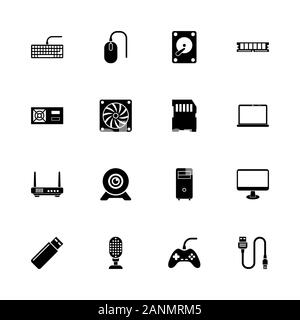 Hardware icons - Expand to any size - Change to any colour. Flat Vector Icons - Black Illustration on White Background. Stock Vector