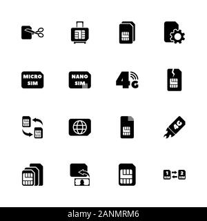 Sim Cards icons - Expand to any size - Change to any colour. Flat Vector Icons - Black Illustration on White Background. Stock Vector