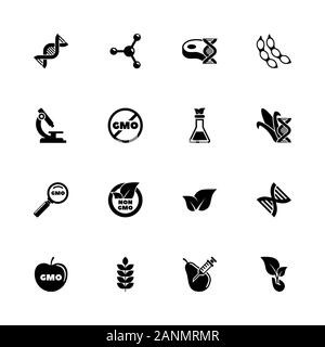 Gmo icons - Expand to any size - Change to any colour. Flat Vector Icons - Black Illustration on White Background. Stock Vector