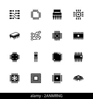 Computer Chips icons - Expand to any size - Change to any colour. Flat Vector Icons - Black Illustration on White Background. Stock Vector
