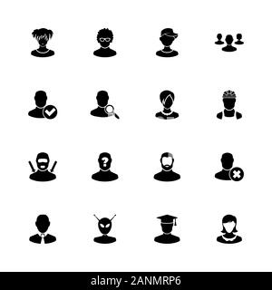 Users Avatar icons - Expand to any size - Change to any colour. Flat Vector Icons - Black Illustration on White Background. Stock Vector