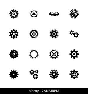 Gear icons - Expand to any size - Change to any colour. Flat Vector Icons - Black Illustration on White Background. Stock Vector